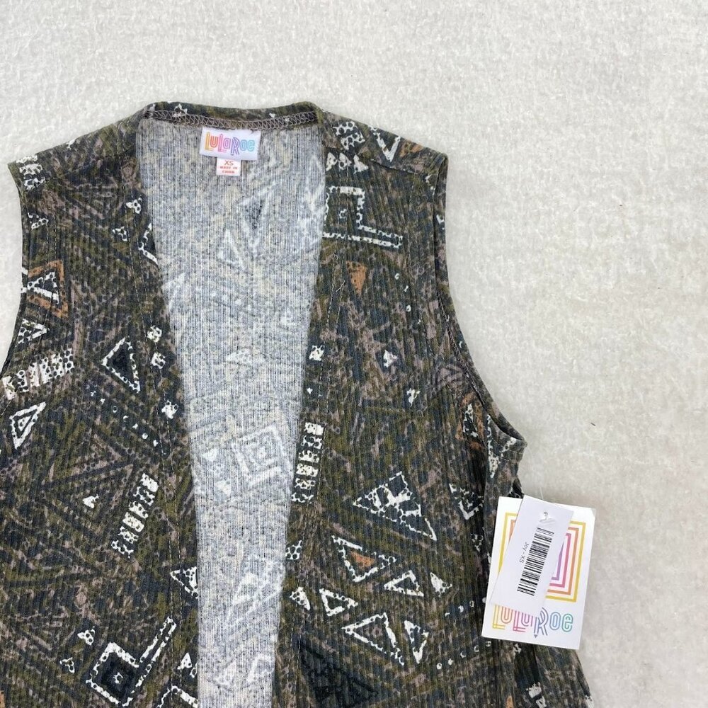 LuLaRoe Joy Longline Vest Geometric Print Side Slits Sleeveless Size XS - Picture 2 of 7